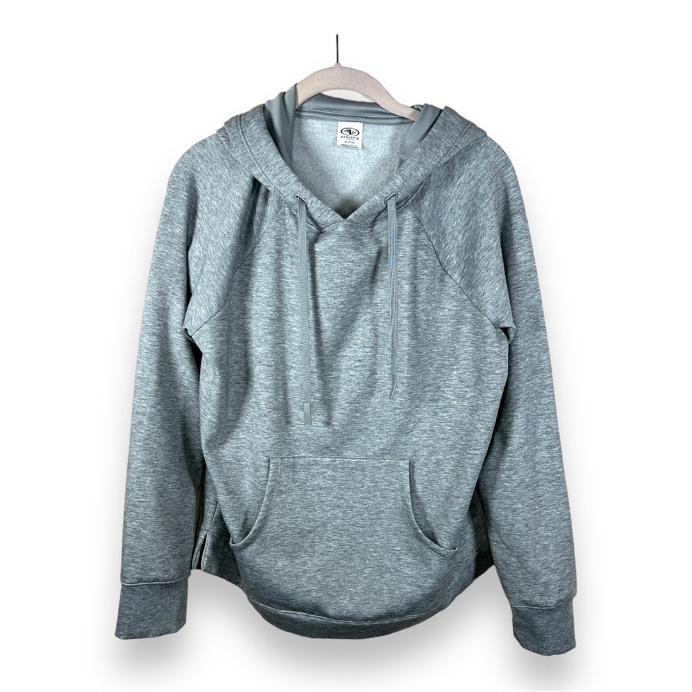 MEDIUM ATHLETIC WORKS GREY PULLOVER HOODIE CASUAL SOFT STRETCH LONG SLEEVE